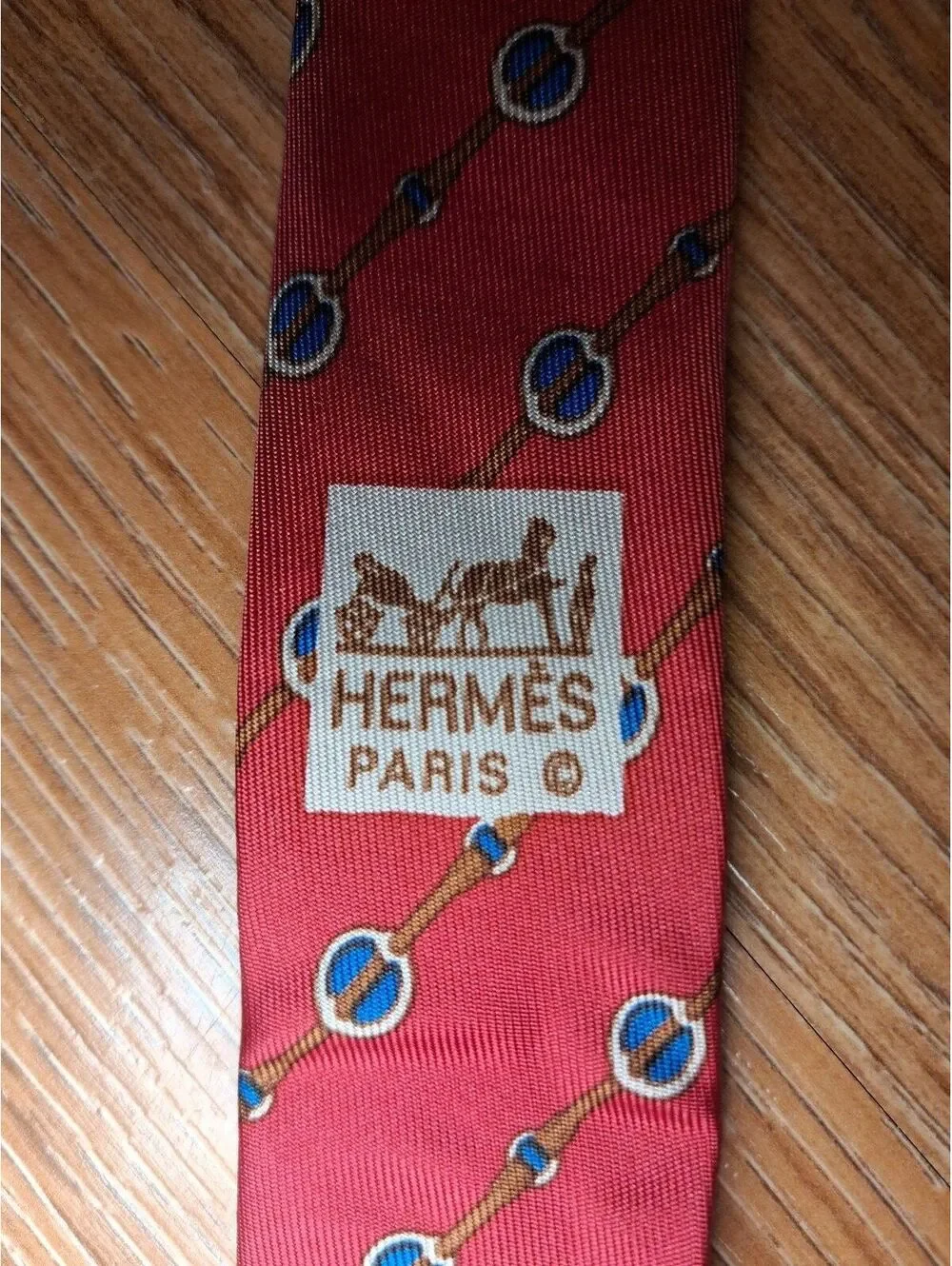 VINTAGE Hermes 100% Silk Tie Red Horse Bridle Equestrian